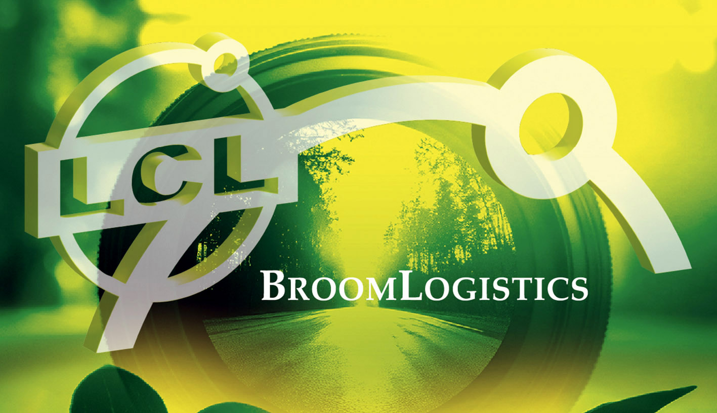 Branded LCL Logistics calendar cover visual using growth imagery, green colour treatment and the Broom Logistics logo.
