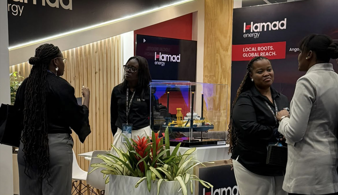 Hamad Energy team members engaging with visitors at the African Energy Week exhibition stand in Cape Town.